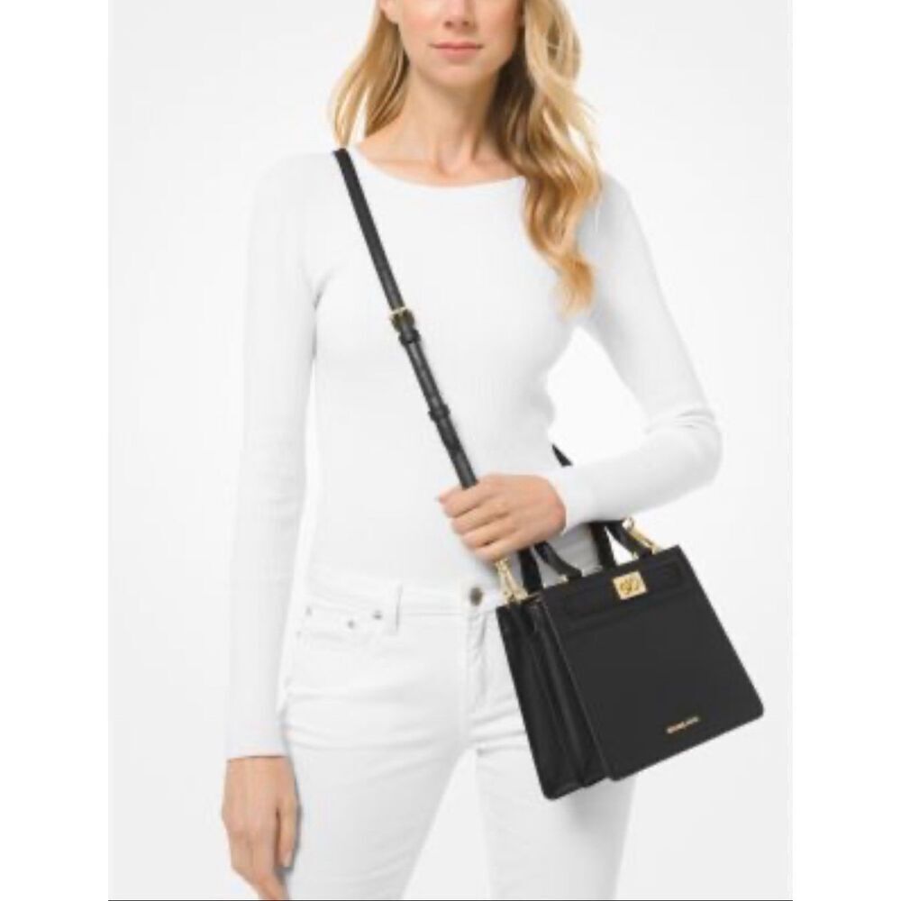 MK Michael Kors Tatiana Satchel purse bag crossbody black leather